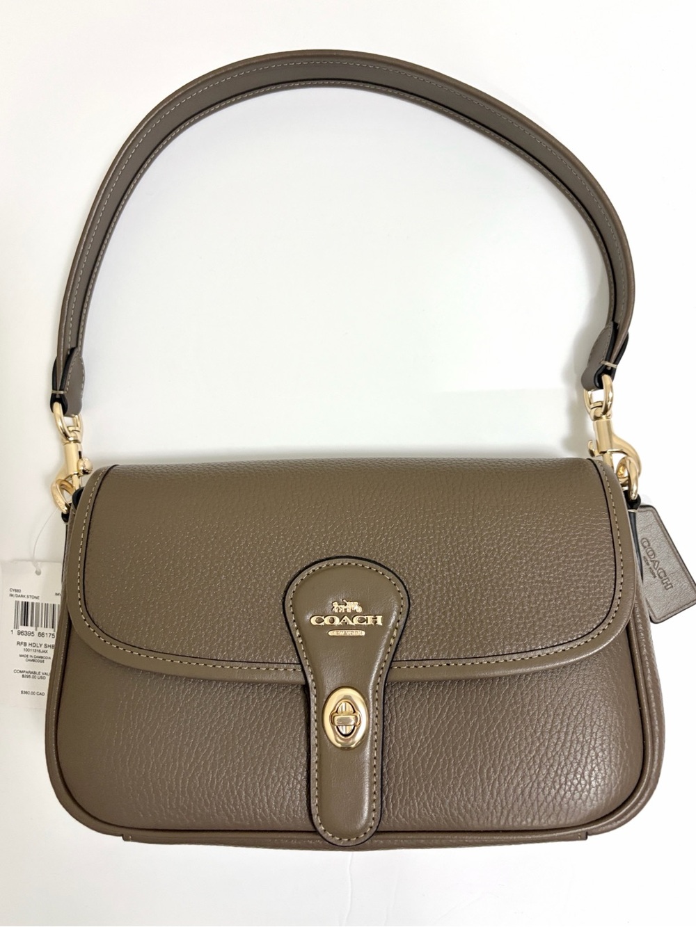 NWT Coach Hadley Pebble Leather Shoulder Bag in Dark Stone with Gold Hardware. - Picture 3 of 11
